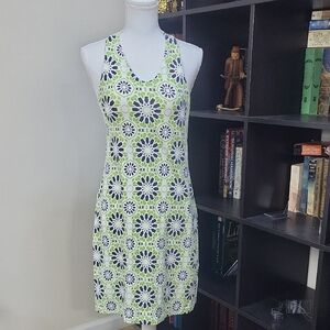 TITLE NINE Green Blue White Geometric Halter Dresz With Hidden Key Pocket